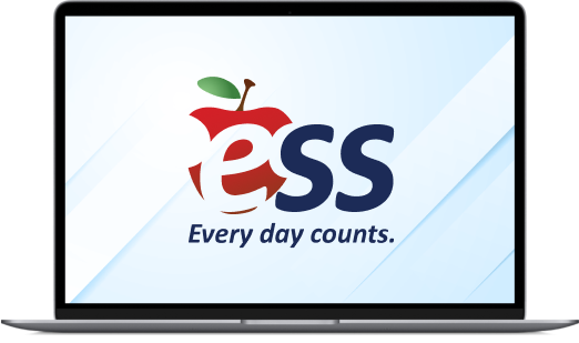 Open laptop with image of ESS logo on the screen
