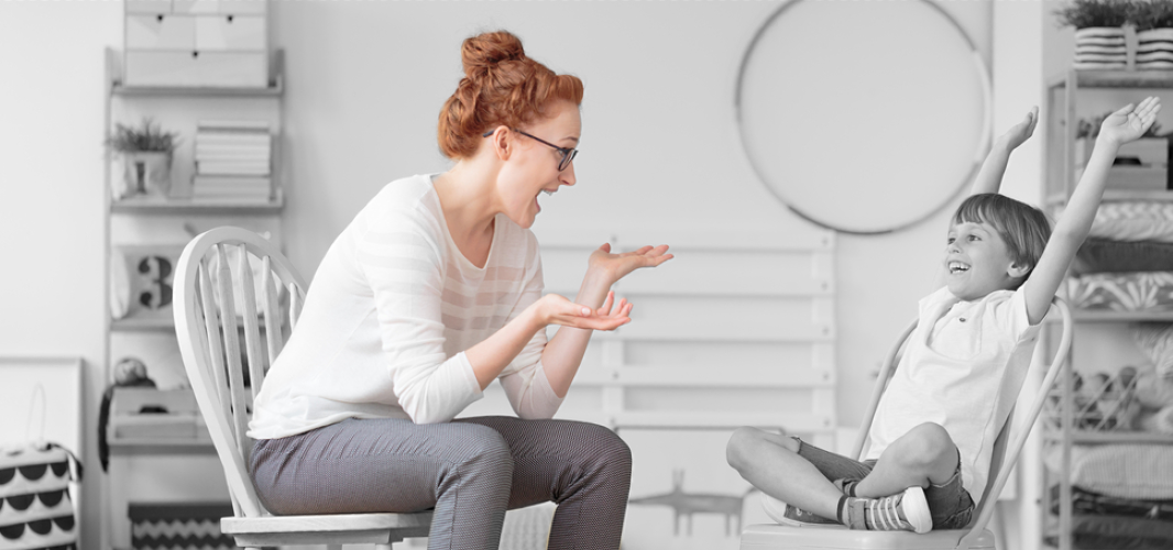 Mother with her son having a fun conversation