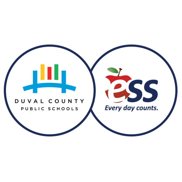 Duval County Public Schools and ESS logos in dual circles with a navy outline