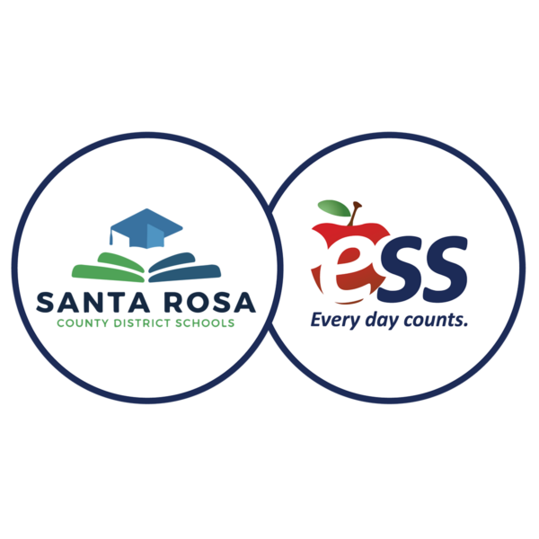 Santa Rosa County Schools and ESS logos in dual white circles with a navy outline